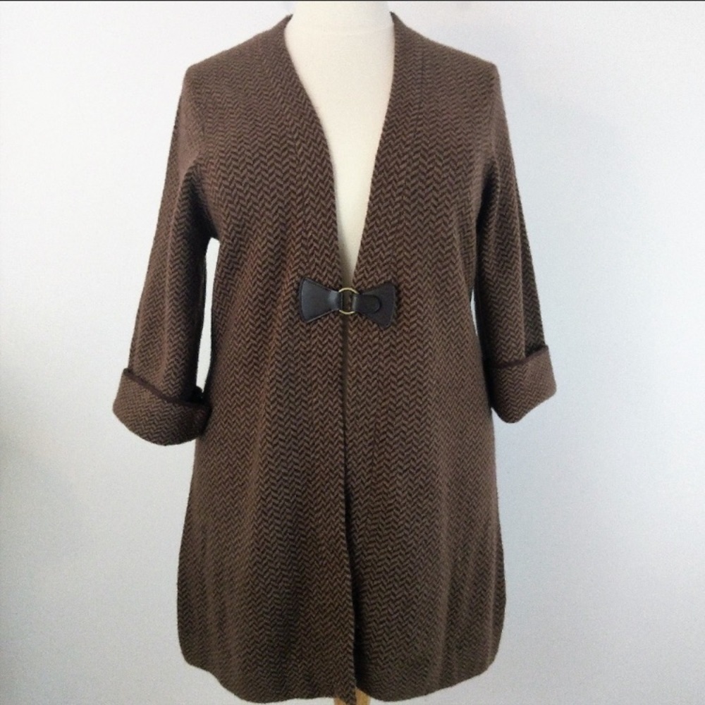 Soft Surroundings Cardigan Brown Herringbone Sz S
